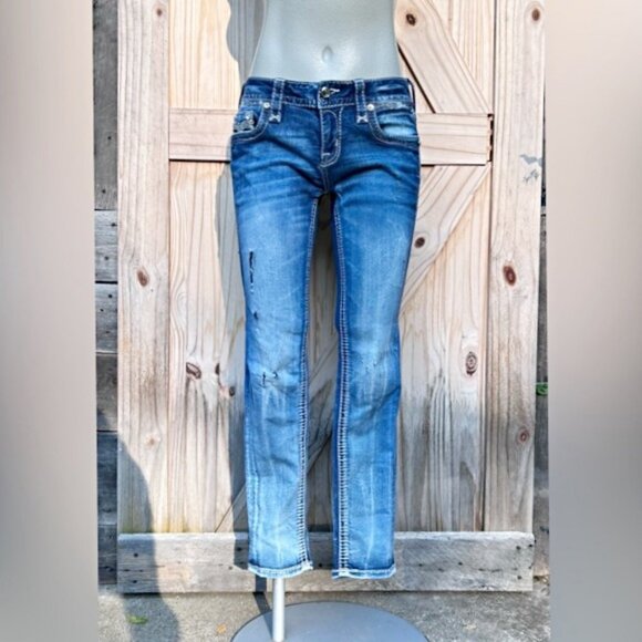 Rock Revival Celinda Embellished Low Rise Ankle Skinny Stretch Denim Jeans~26~ - Picture 1 of 7